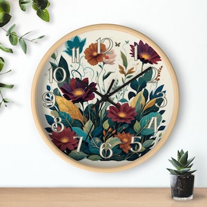 Mystical Forest Floral Clock, Enchanted Botanical Wall Art, Emerald Indigo Flower Clock, Magical Woodland Wall Decor, Nature-Inspired Clock