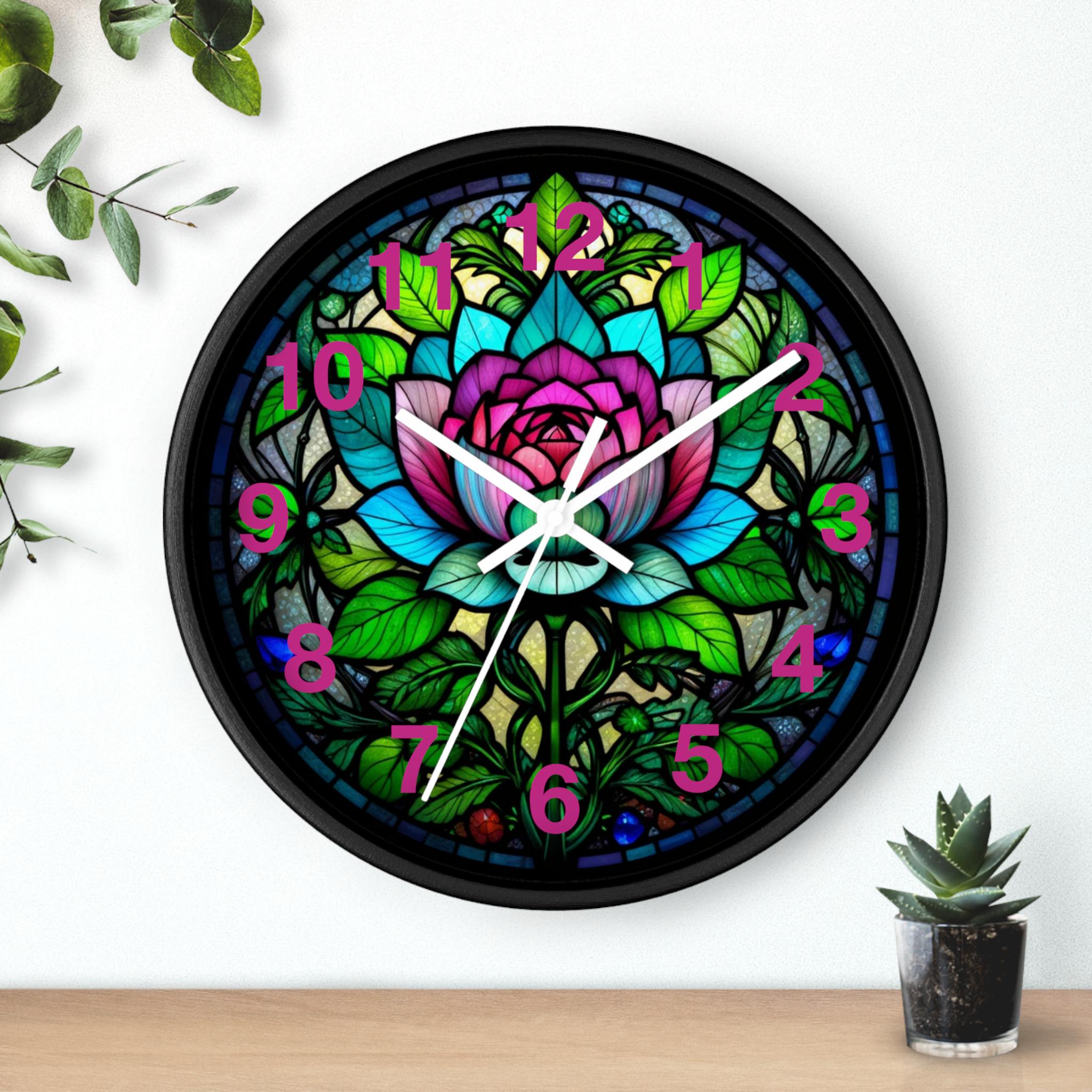 Stained Glass Lotus Wall Clock, Pink Flower Home Decor, Unique Handmade Timepiece, Lotus Flower Art Clock, Floral Glass Wall Art, Zen