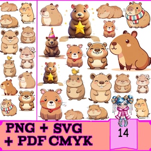 Cartoon Capivara Bundle for Cricut & Glowforge | 14 SVG, PNG, PDF Designs | Instant Digital Download for High-Quality Printing