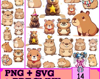 Kawaii Capybara Stickers PNG SVG |Clipart Pack | Digital Stickers for Planners & Cricut