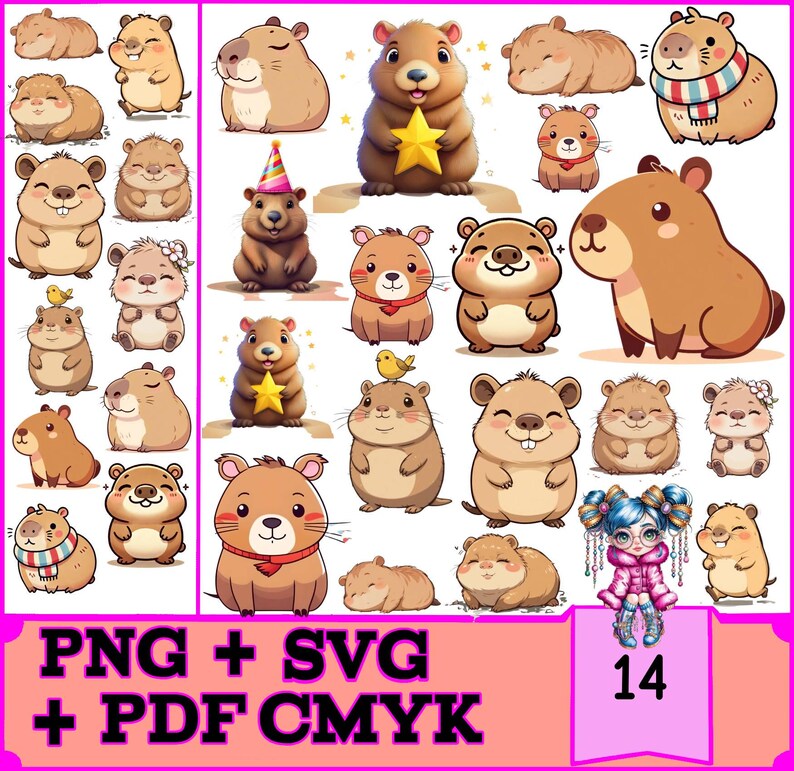 Cartoon Capivara Bundle For Cricut Glowforge 14 SVG PNG PDF cartoon-capivara-bundle-for-cricut-glowforge-14-svg-png-pdf