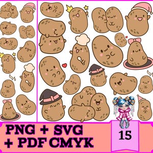 Paquete de 15 pegatinas digitales de Batatas Fofas: PNG, SVG y PDF para GoodNotes, iPad y agendas digitales. Descarga instantánea y uso comercial.