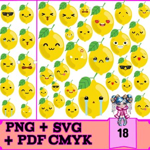 18 Zitrone Kawaii Bündel | SVG, PNG, PDF Digitaler Download für Cricut & Silhouette | Sofortige Verwendung, kommerzielle Lizenz, hochwertiger Druck