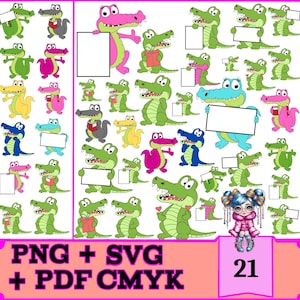 21 Bunte Kawaii Krokodil Bundle für Cricut & Silhouette | Sofortiger digitaler Download | SVG PNG PDF | Kommerzielle Nutzung