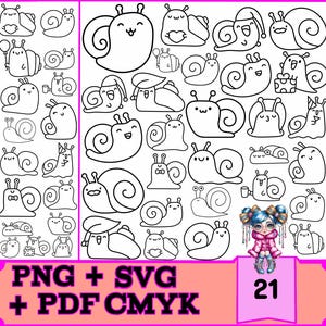 Bundel met 21 slakkenoverzicht voor Cricut & Silhouette | Directe digitale download, SVG, PNG, PDF | Commercieel gebruik, afdrukken van hoge kwaliteit