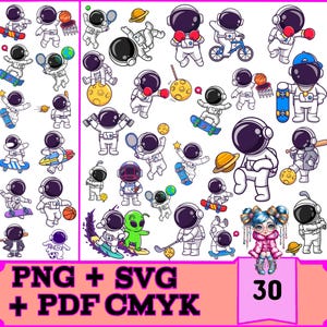 Kawaii Astronaut SVG Bundle für Cricut & Silhouette | 30 süße Designs zum sofortigen Download | Kommerzielle Nutzung, hochwertiger Druck