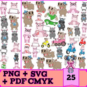 25 Nilpferd Bunte Bundle SVG, PNG für Cricut & Silhouette | Sofortiger digitaler Download für hochwertigen Druck | Kommerzielle Nutzung