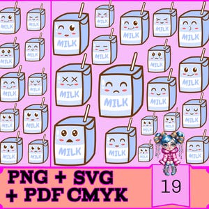 Kawaii Milk Carton Digital SVG, PNG and PDF Bundle – 19 Cute Instant Download Images for Planners, Notability & Commercial Use