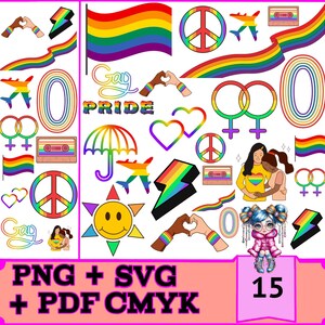 Ensemble SVG d'icônes de fierté LGBTQ -15 fichiers numériques pour Cricut Explore Air 2, joie, camée Silhouette & Glowforge-téléchargement instantané, usage commercial