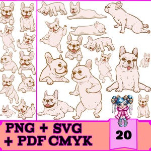 20 Französische Bulldogge SVG, PNG, PDF - Niedliches Französische Bulldogge Design für Cricut, Sublimation, Wohnkultur und Basteln