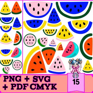 15 Bunte Wassermelone Bundle für Cricut & Silhouette | Sofortiger digitaler Download | SVG, PNG, PDF | Hochwertig | Kommerzielle Nutzung