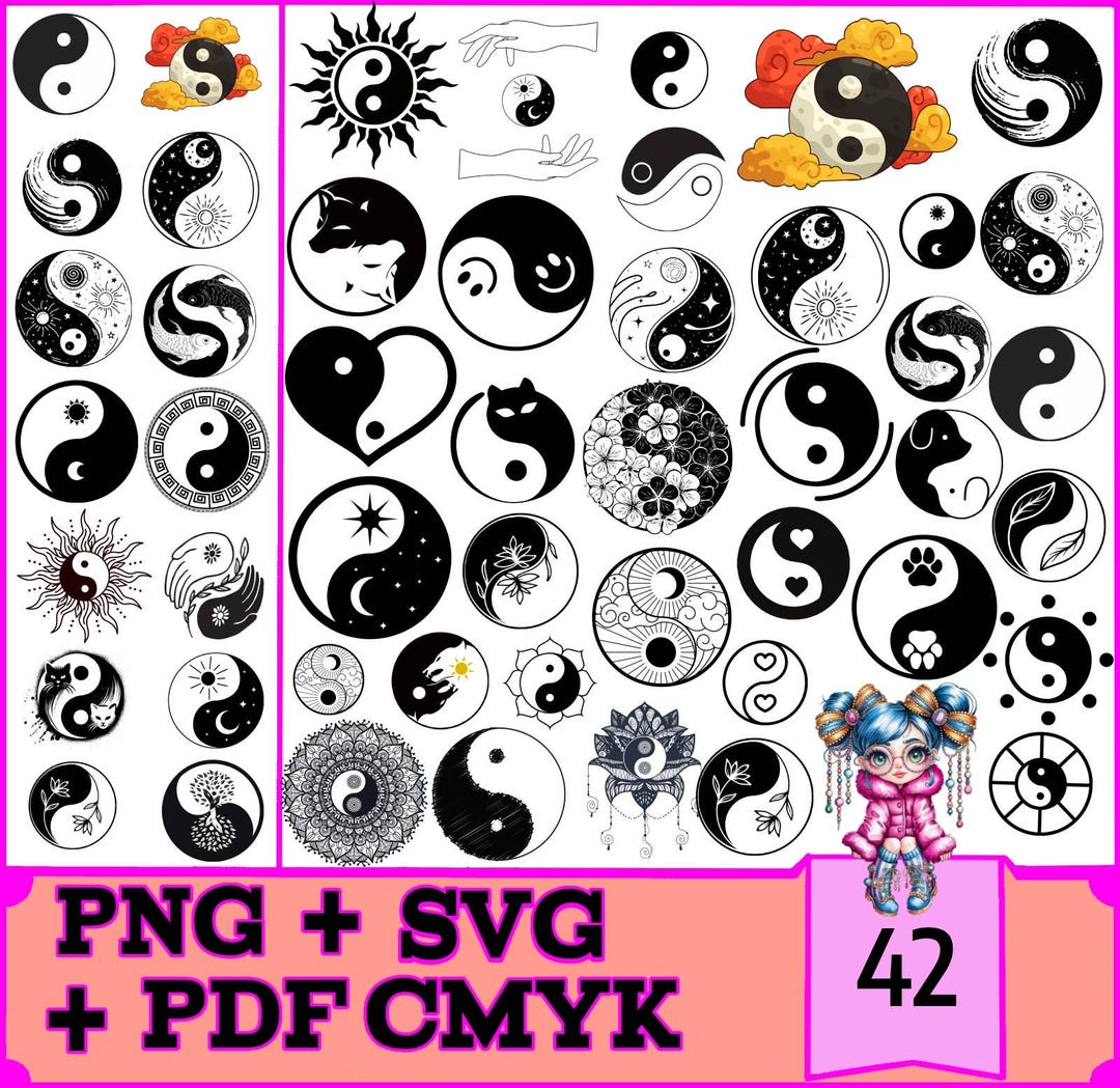 Yin Yang Symbol Clipart Bundle – 42 PNG SVG PDF Designs, Commercial Use ...