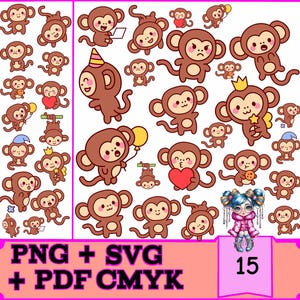 15 Macacos Fofos SVG Bundle für Cricut & Silhouette | Sofortiger Download, kommerzielle Nutzung, PNG, PDF-Druckdateien