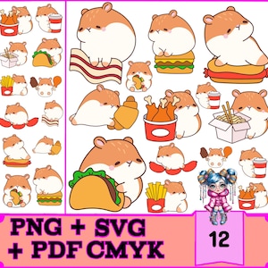 12 Hamster mit Futter Bündel | Sofortiger digitaler Download für Cricut & Silhouette | SVG, PNG, PDF für hochwertigen Druck