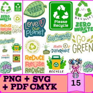 Frases de Reciclagem SVG PNG PDF | Digital Download, Customizable Eco Stickers for Printing & Planners, Commercial Use