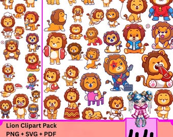 Lion Clipart Pack PNG SVG | 44 Lion Illustrations | Wildlife Animal Graphics | Printable, Planner Art