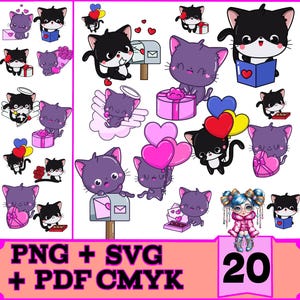 Valentine Cats Png Pdf, Cat Lover digitale kunst voor ambachten, sublimatie en doe-het-zelfprojecten, trendy Valentine Cat SVG, digitaal bestand downloaden