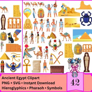 Ancient Egypt Clipart PNG SVG | Egyptian Symbols Digital Art | Hieroglyphics , Pharaoh Graphics | Printable & Planner