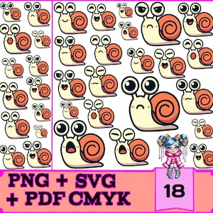 18 Süße Schnecke Digitale Downloads zum Basteln, Scrapbooking, T-Shirt-Design. Wandkunst - SVG, PNG, PDF - Kommerzielle Nutzung, Cricut und Silhouette