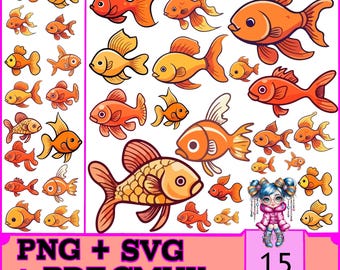 Goldfisch Aufkleber PNG | Kawaii Fische Clipart | Digitaler Planer & druckbare Sticker