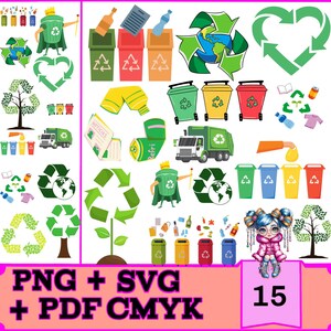 15 Recycling Logos PNG PDF Print CMYK – Customizable Eco Icons Digital Download for Professional Printing & Commercial Use