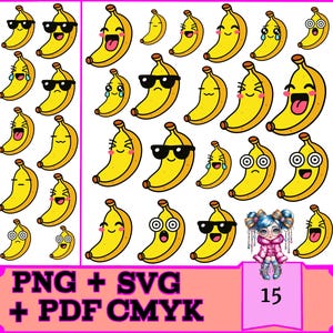 15 lustige Bananen SVG Bundle für Cricut & Silhouette | Sofortiger digitaler Download, PNG, PDF für Druck, kommerzielle Nutzung