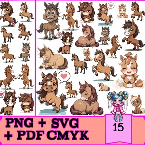 15 Cartoon Horses Digital Download for Cricut & Silhouette, SVG, PNG, PDF Files for Professional Printing, Instant Download
