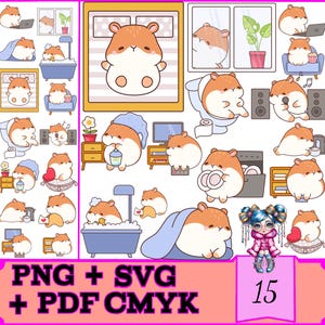 15 niedlicher Hamster SVG, Pdf, Png-Bundle, Clipart Hamster Png - Sofortiger digitaler Download, SVG, PNG und PDF Cricut, süße Tiere