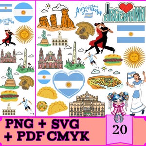Icons von Argentinien - 20 digitale Aufkleber - Niedliche transparente PNGs, SVG & PDF für digitale Planer, kommerzielle Nutzung, Sofort-Download