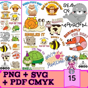 15 giochi di parole sugli animali Download digitale SVG, PNG, PDF - Illustrazioni carine di giochi di parole sugli animali, giochi di parole cattivi e battute per papà Svg Design Bundle