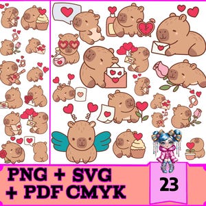 Capybara valentine png, pdf, svg - bundle Wasserschwein schöne Tiere digital valentine valentines Niedlichkeit Clipart