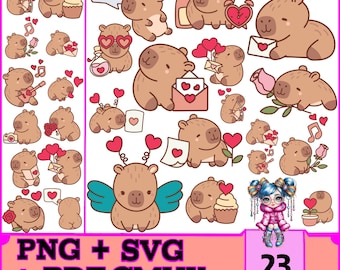 Kawaii Capybara Stickers PNG | Clipart Pack for Planners, Stickers & Printables