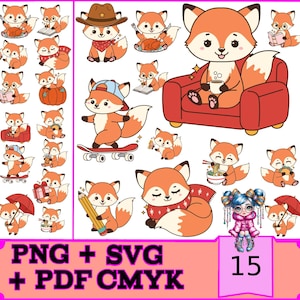 Fox cartoon bundle svg, png, pdf,cute animal for Cricut Maker 3 Cricut Explore Air 2 Cricut Joy Silhouette Cameo 4 Silhouette Portrait 3