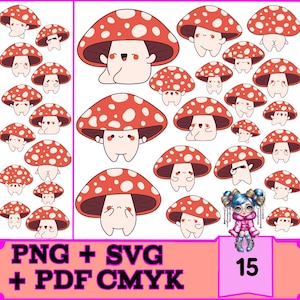 Cogumelos Fofos Bundle für Cricut & Silhouette - 15 süße Designs, sofortiger digitaler Download, SVG PNG PDF, kommerzielle Nutzung