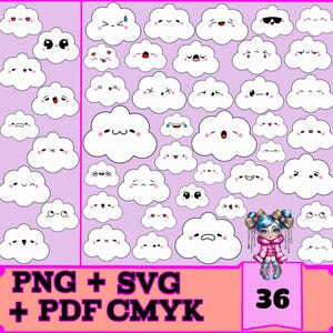 Kawaii Wolke SVG Bundle für Cricut & Silhouette | 36 Sofortiger digitaler Download | Kommerzielle Nutzung | Hochwertige Drucke