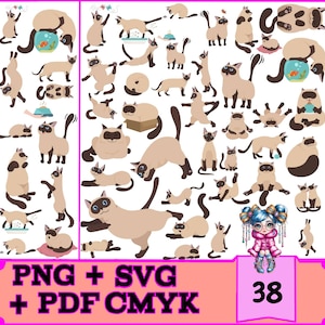 38 Siamesen Set für Cricut Maker 3, Entdecke Air 2, Joy & Silhouette | Sofortiger digitaler Download SVG, PNG, PDF für die kommerzielle Nutzung
