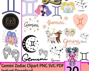 Gemini Zodiac Clipart PNG SVG PDF | Sign Astrology Art | Zodiac Symbols for Stickers & Printables