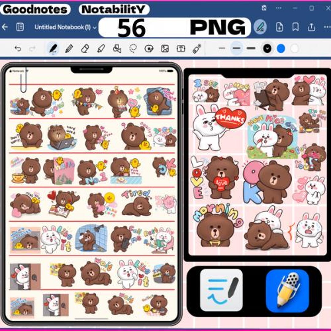 56 Bear and Rabbit Kawaii Digital Stickers PNG Bundle – Cute ...