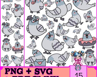 Kawaii Pigeon Stickers | Bird Clipart Pack (PNG Digital Download)