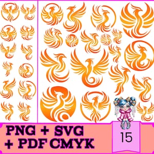 Phoenix SVG-bundel voor Cricut Explore Air 2, Silhouette Cameo 4 Glowforge, instant digitale download, commercieel gebruik, hoogwaardige afdrukbestanden