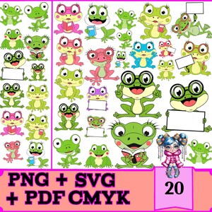 Frosch Kawaii digitale Aufkleber Bundle - 20 bunte süße PNG SVG für GoodNotes, Notability, digitale Planer, Sofortdownload, kommerzielle Nutzung
