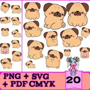 20 Pug Lover&#39;s Art Pack - PDF, PNG, SVG Formats