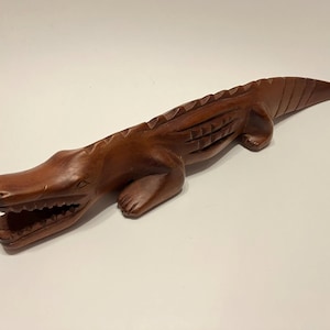 African Wooden Crocodile Figurine Hand Carved