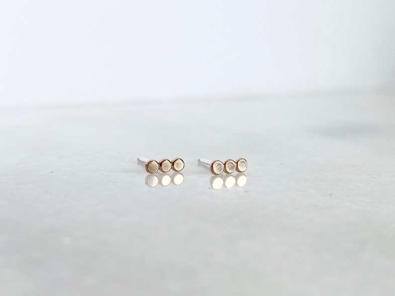 Gold-Filled Three Gold Dot Earrings image 2