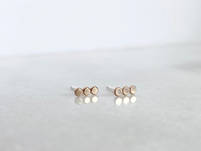 Gold-Filled Three Gold Dot Earrings image 1