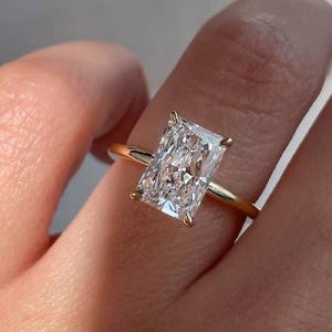 2.50 CT Elongated Radiant Cut Moissanite Ring_Solitaire Ring_14k Solid Yellow Gold_Hidden Halo_Minimalist Gold Jewelry_Lovely Gift For Bride