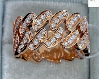 18K Rose Gold Lab Grown Diamond Cuban Link Ring | Men’s Statement Ring | Diamond Ring for Him | Luxury Man Ring | Hip Hop Style Jewelry