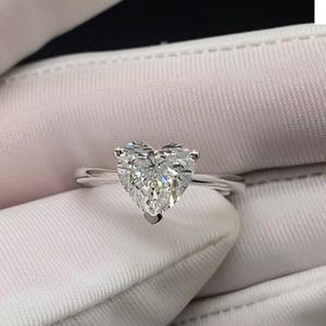 Heart Cut Lab Diamond Engagement Ring | 14K Solid Gold Heart Solitaire Ring | Moissanite Heart Ring | Romantic Proposal Ring for Her