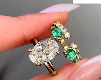Oval & Pear Engagement Ring Set • Unique Promise Ring Set • Rare Bridal Jewelry • Stackable Diamond Rings • Wedding Ring Set