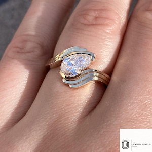 2 CT Pear Cut Lab Diamond Engagement Ring 14K Solid Gold Half Bezel Wedding Ring Pear Shaped Solitaire Ring Anniversary Gift Ring For Her